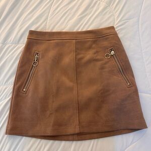 Tan Mini Skirt with Zipper Details